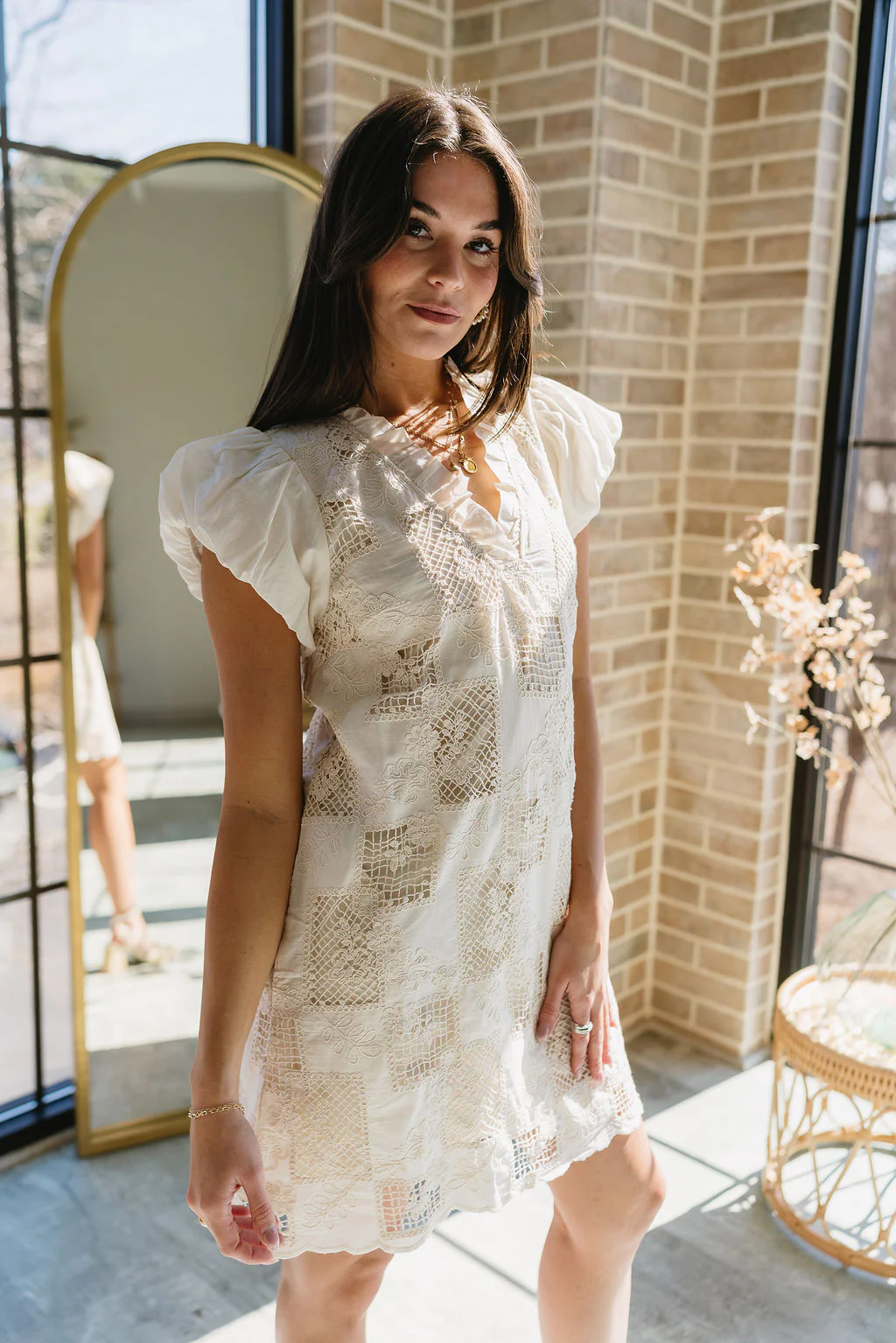 Camden Natural Crochet Floral Mini Dress - Image 5