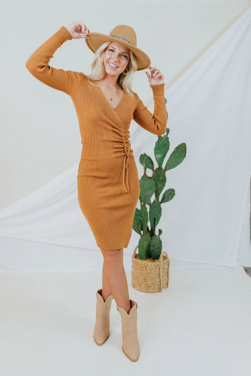 Slipped Away Mini Dress in Camel - Image 2