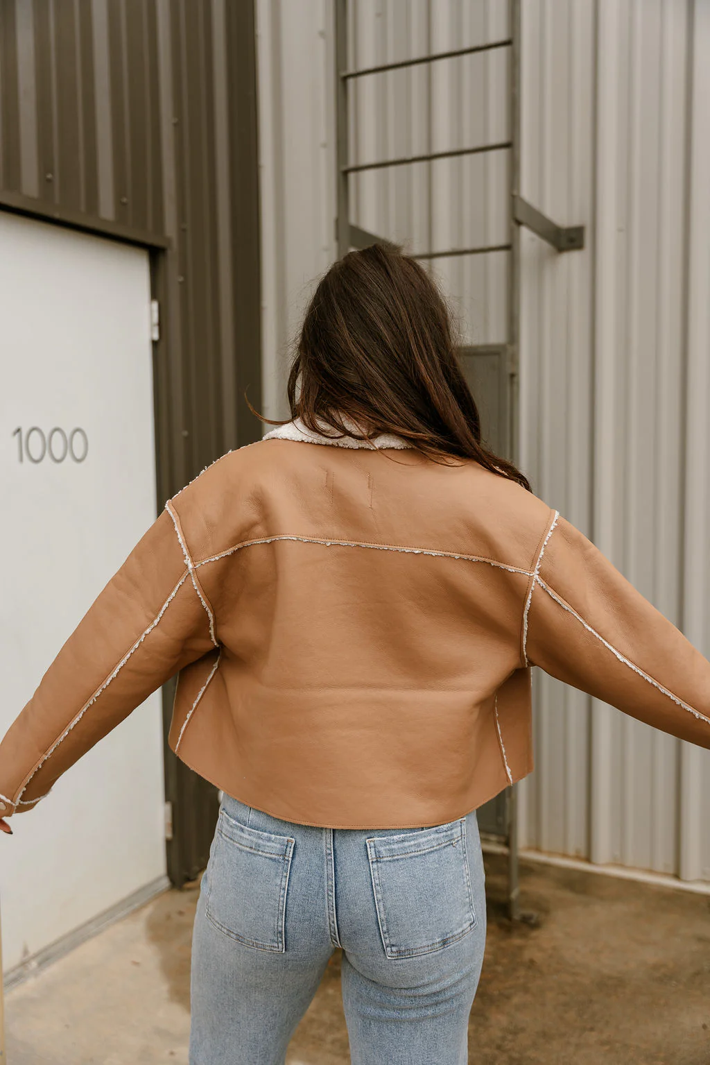 Cameron Tan Faux Leather & Sherpa Jacket - Image 6