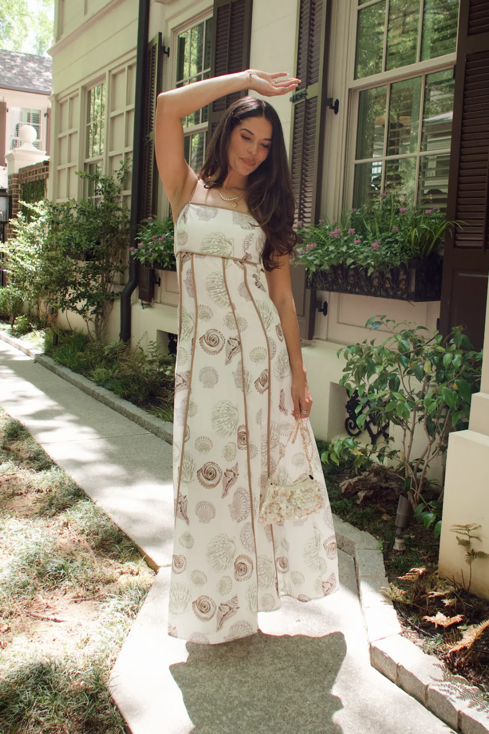 Camila White Multi Seashell Midi Dress