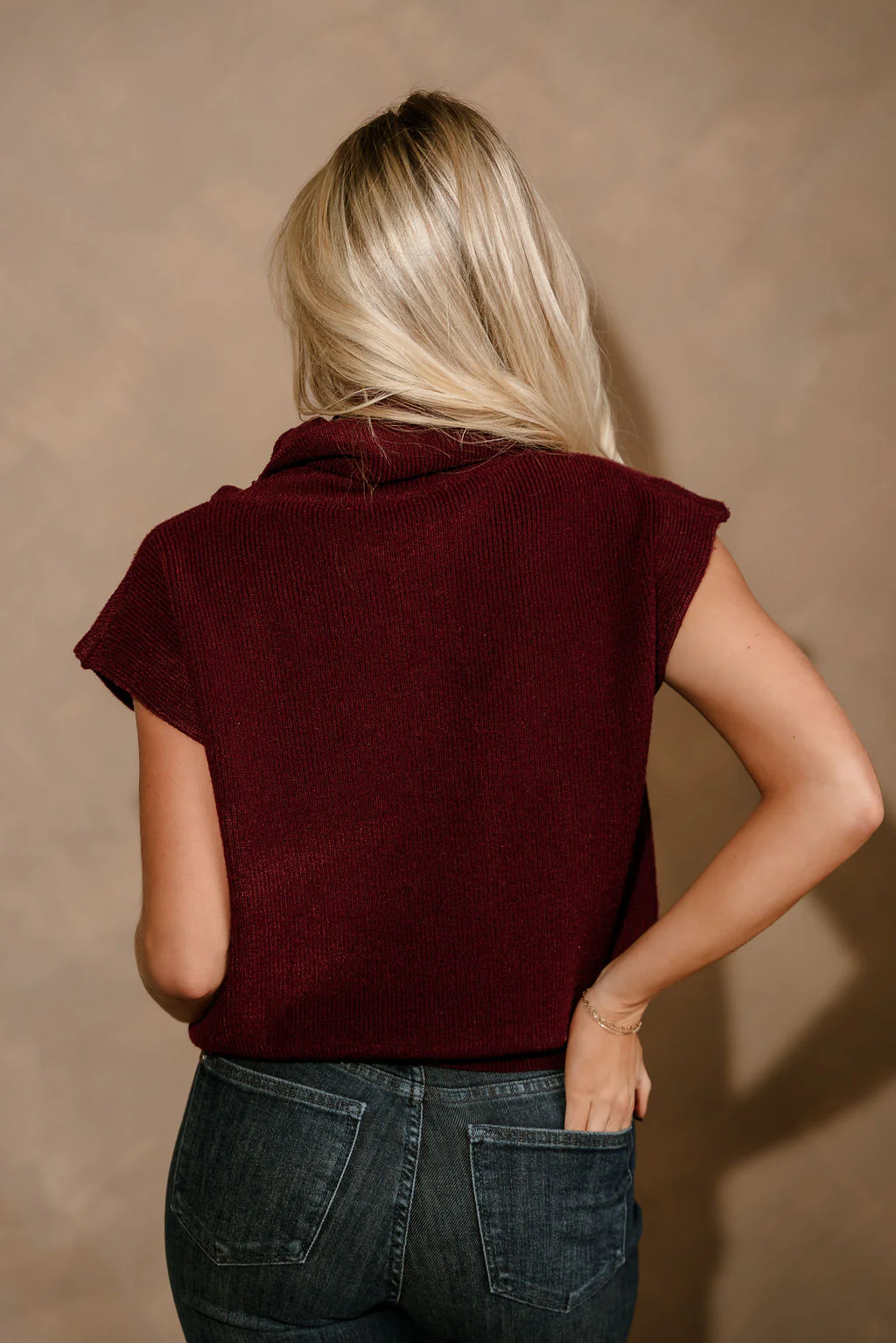 Camille Burgundy Turtleneck Sleeveless Sweater - Image 4