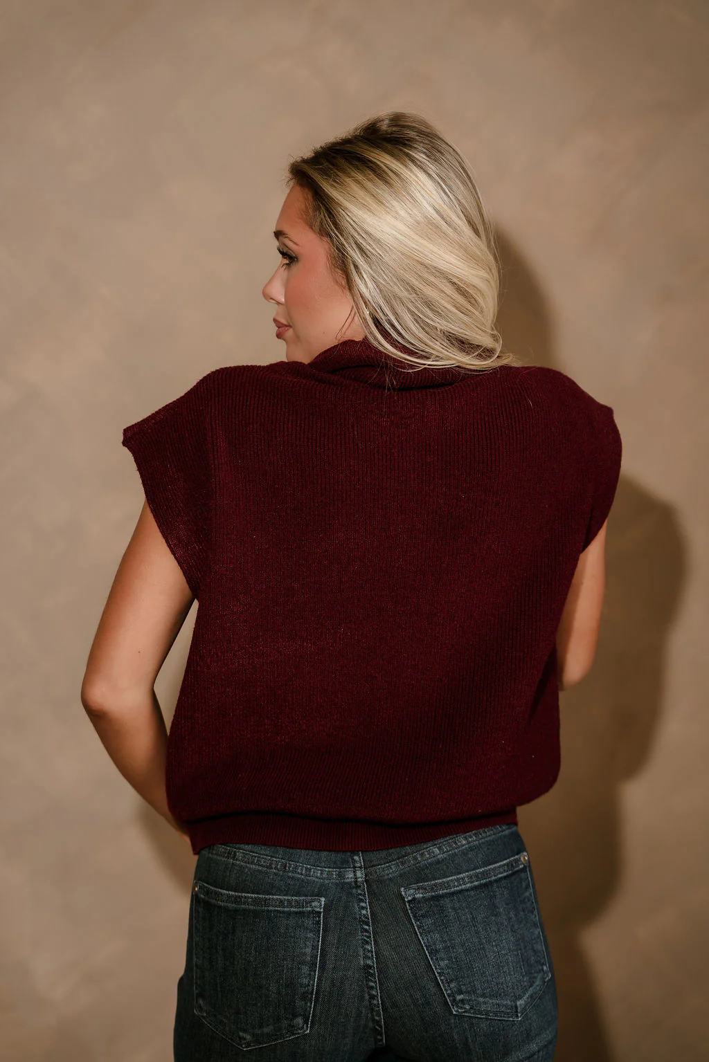 Camille Burgundy Turtleneck Sleeveless Sweater - Image 7