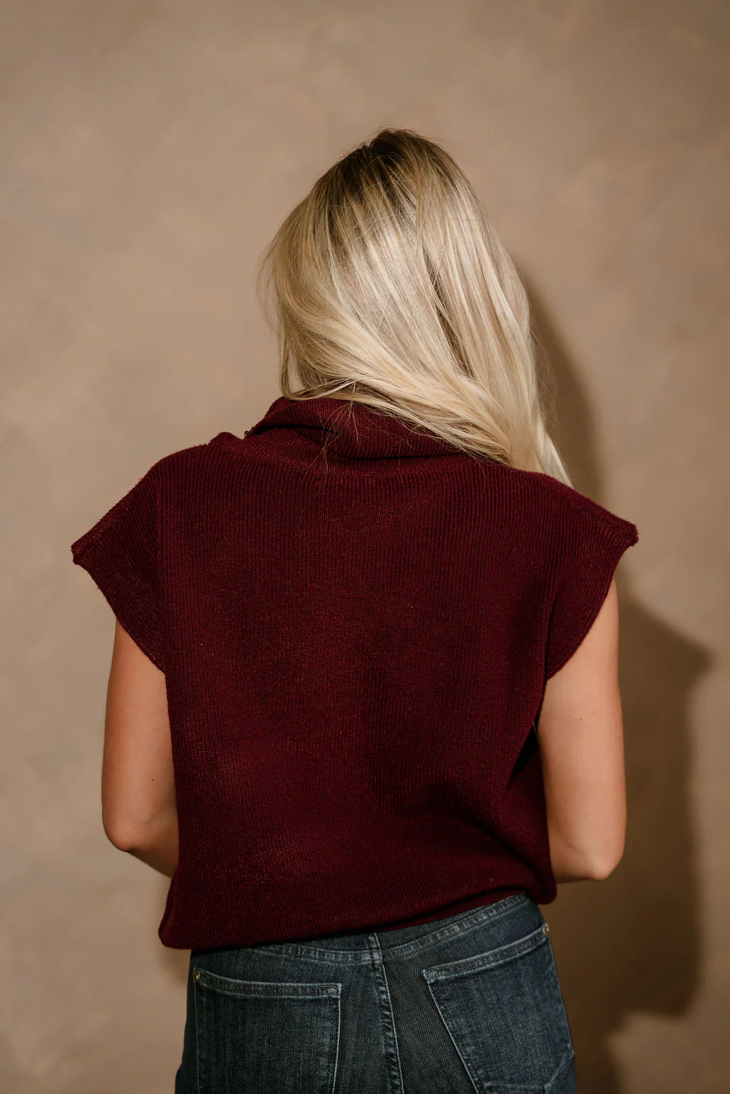 Camille Burgundy Turtleneck Sleeveless Sweater - Image 8
