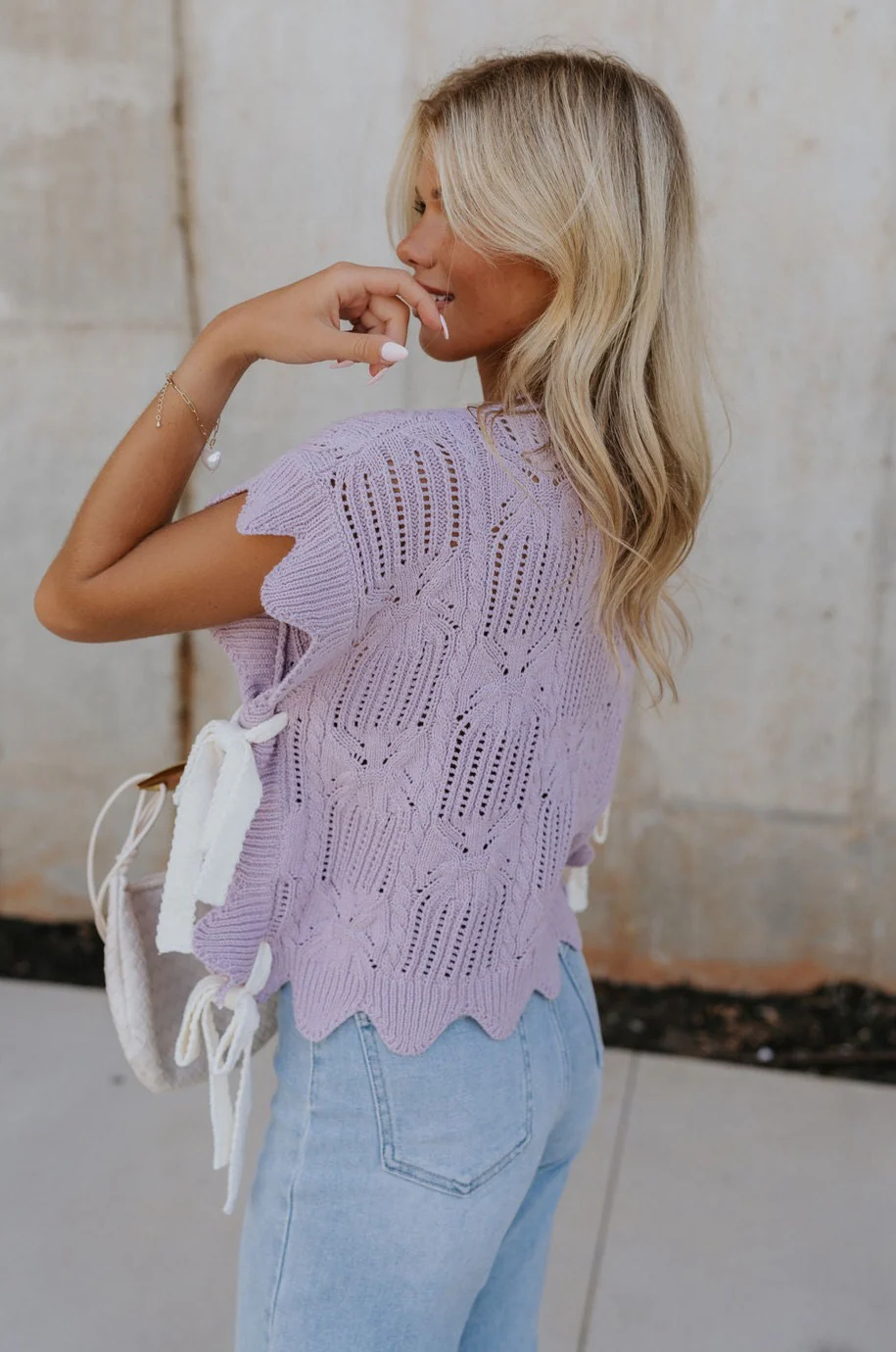 Camille Lavender Knit Side Ties Short Sleeve Top - Image 4