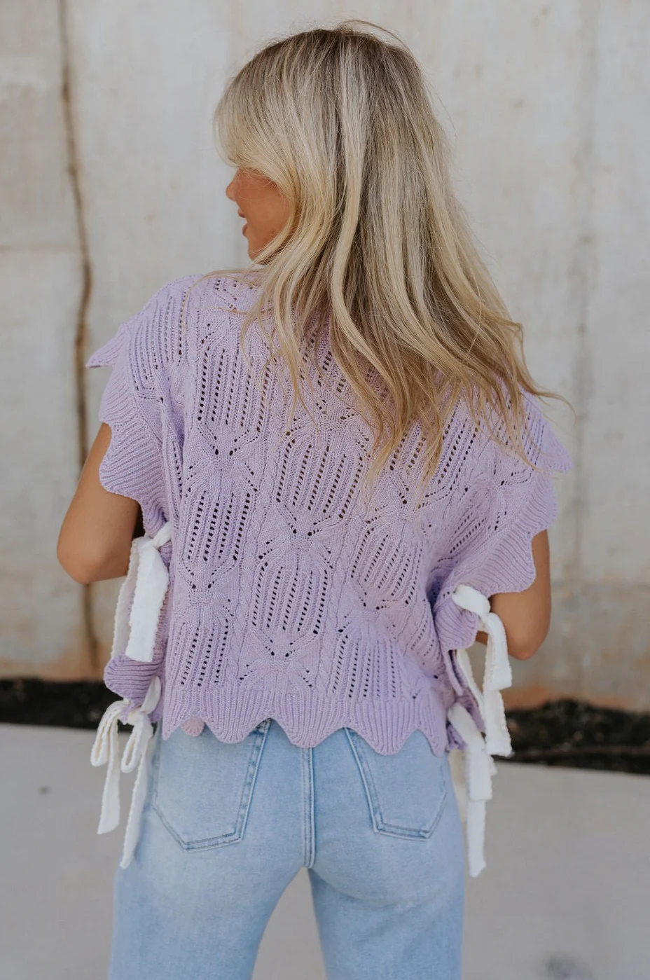 Camille Lavender Knit Side Ties Short Sleeve Top - Image 7
