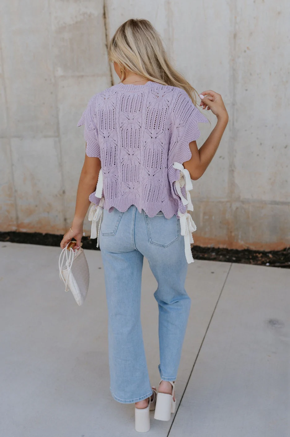 Camille Lavender Knit Side Ties Short Sleeve Top - Image 8
