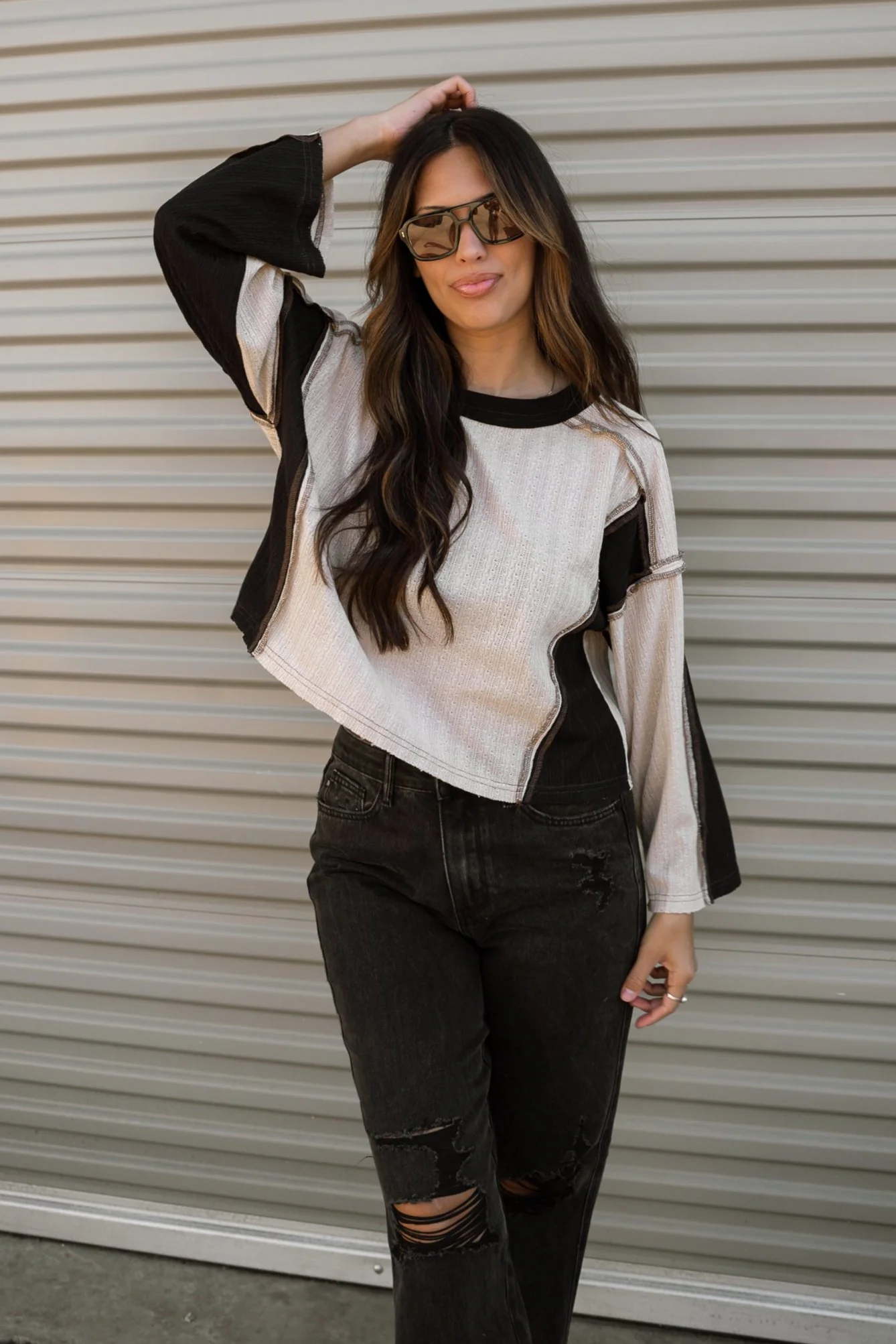 Cammie Cream & Black Color Block Top - Image 2