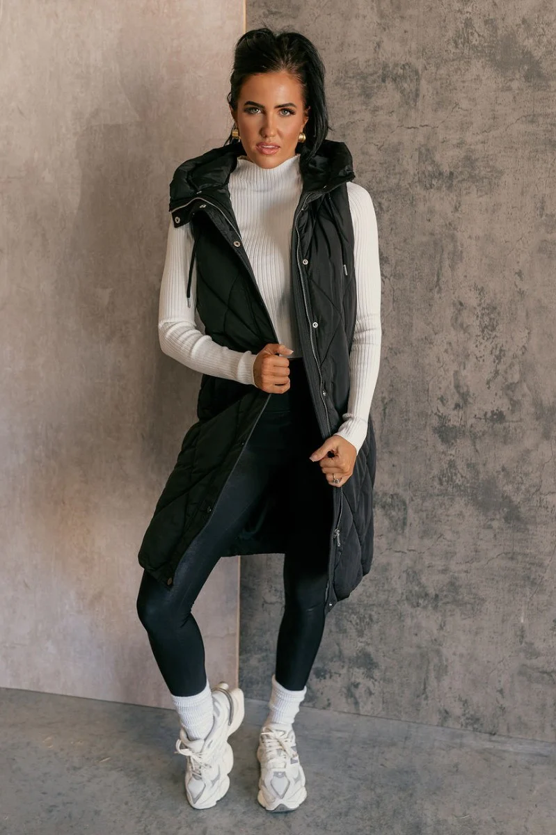 Camryn Black Longline Puffer Vest - Image 2