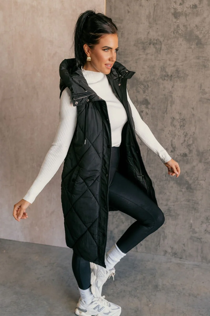 Camryn Black Longline Puffer Vest - Image 4