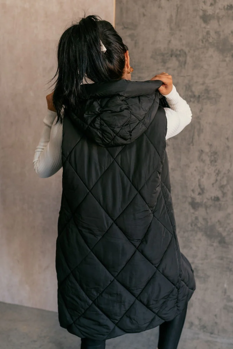 Camryn Black Longline Puffer Vest - Image 5