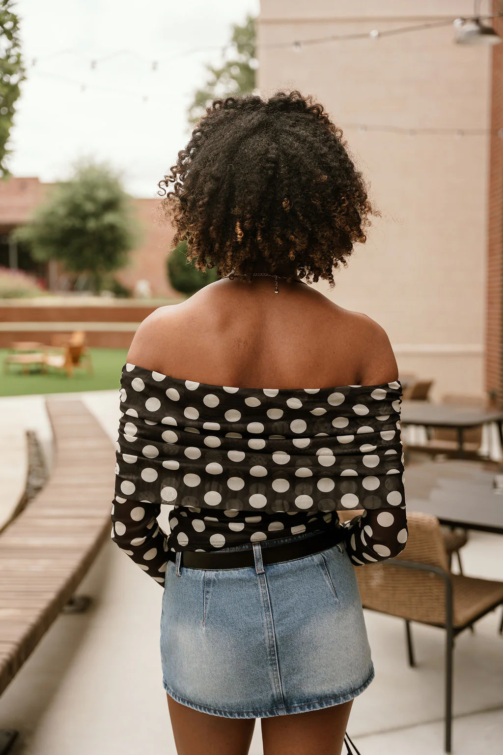 Candice Black Polka Dot Off-The-Shoulder Mesh Top - Image 6