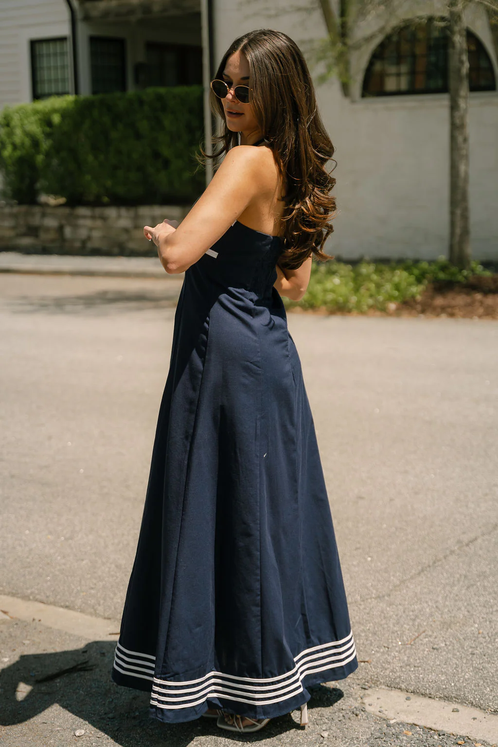 Carina Navy & White Halter Maxi Dress - Image 7