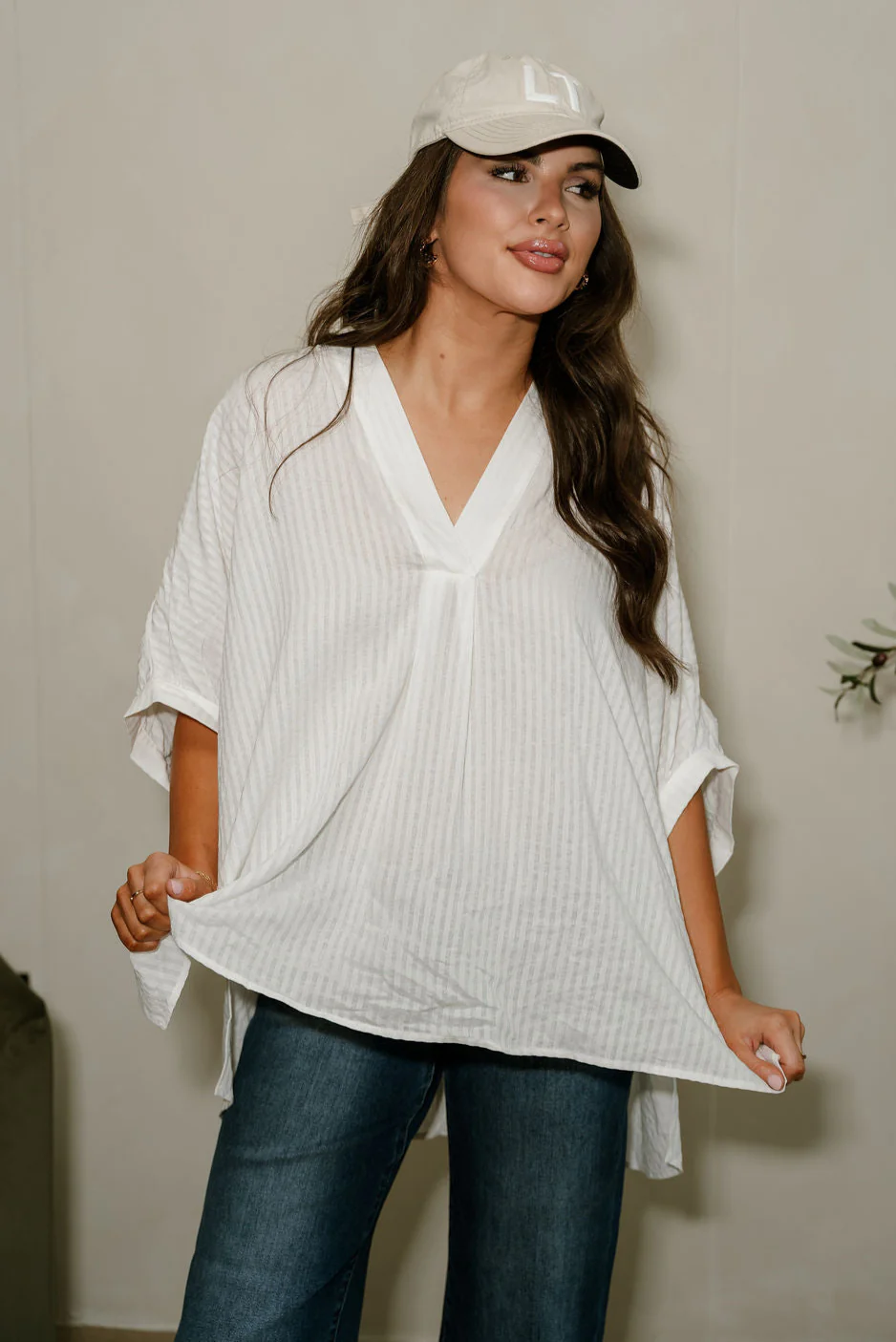 Carla White Stripe Short Sleeve Top