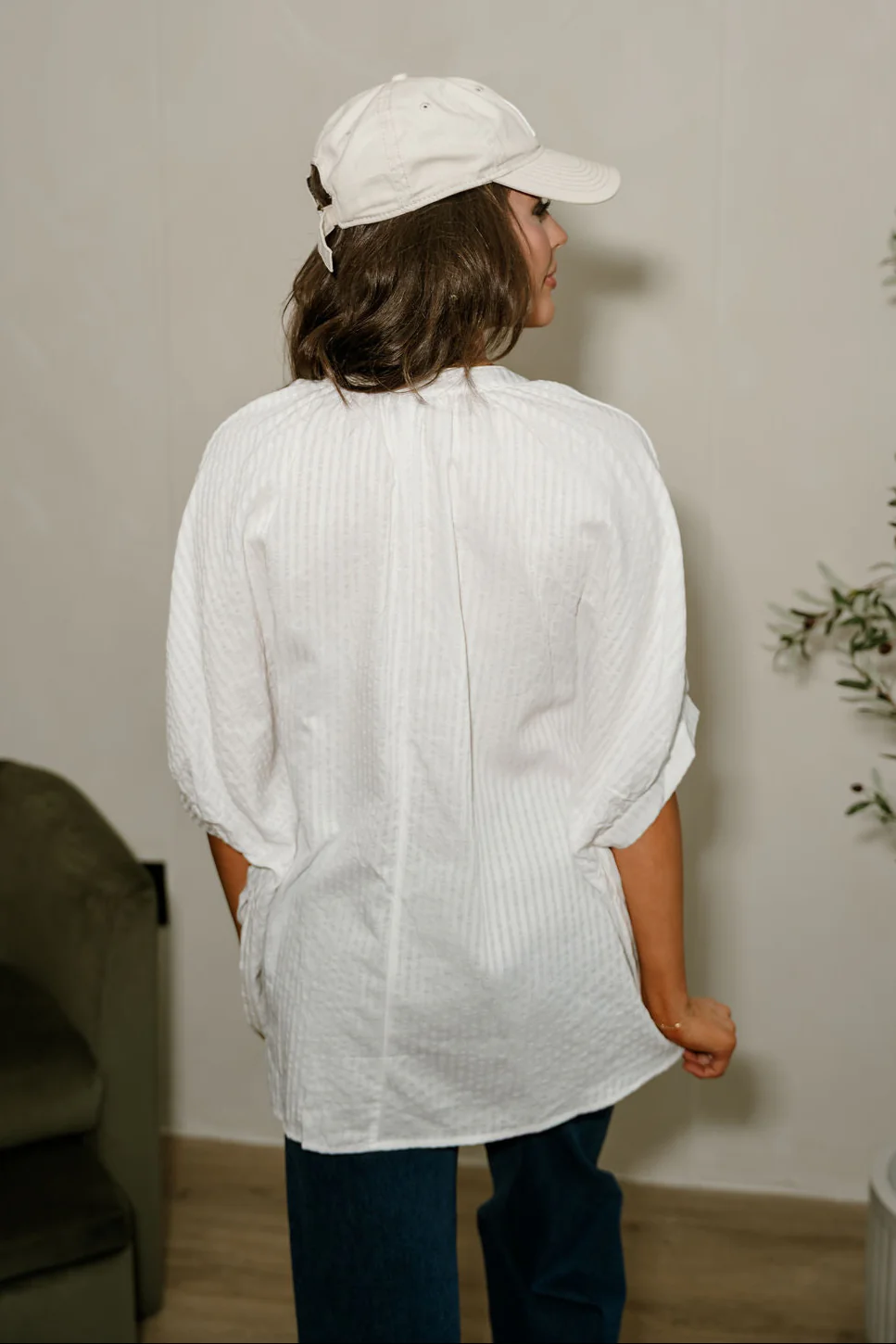 Carla White Stripe Short Sleeve Top - Image 4