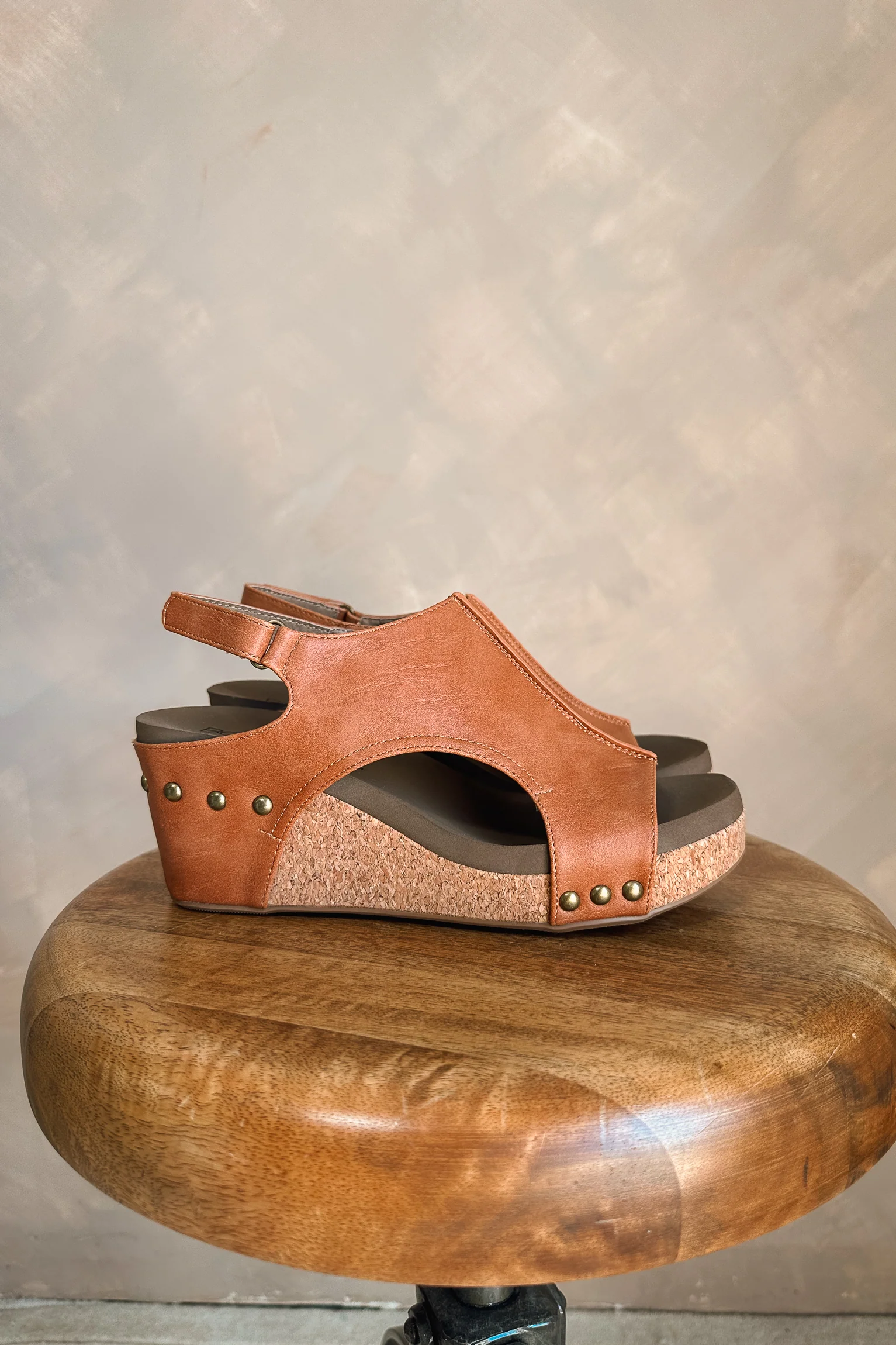 Carley Cognac Smooth Wedge Sandal - Image 3
