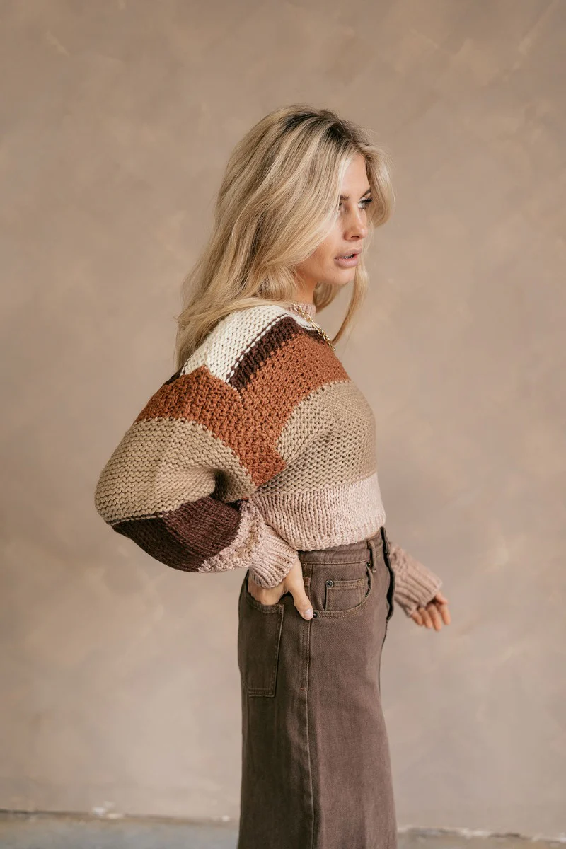 Carli Brown Striped Cropped Sweater - Image 6