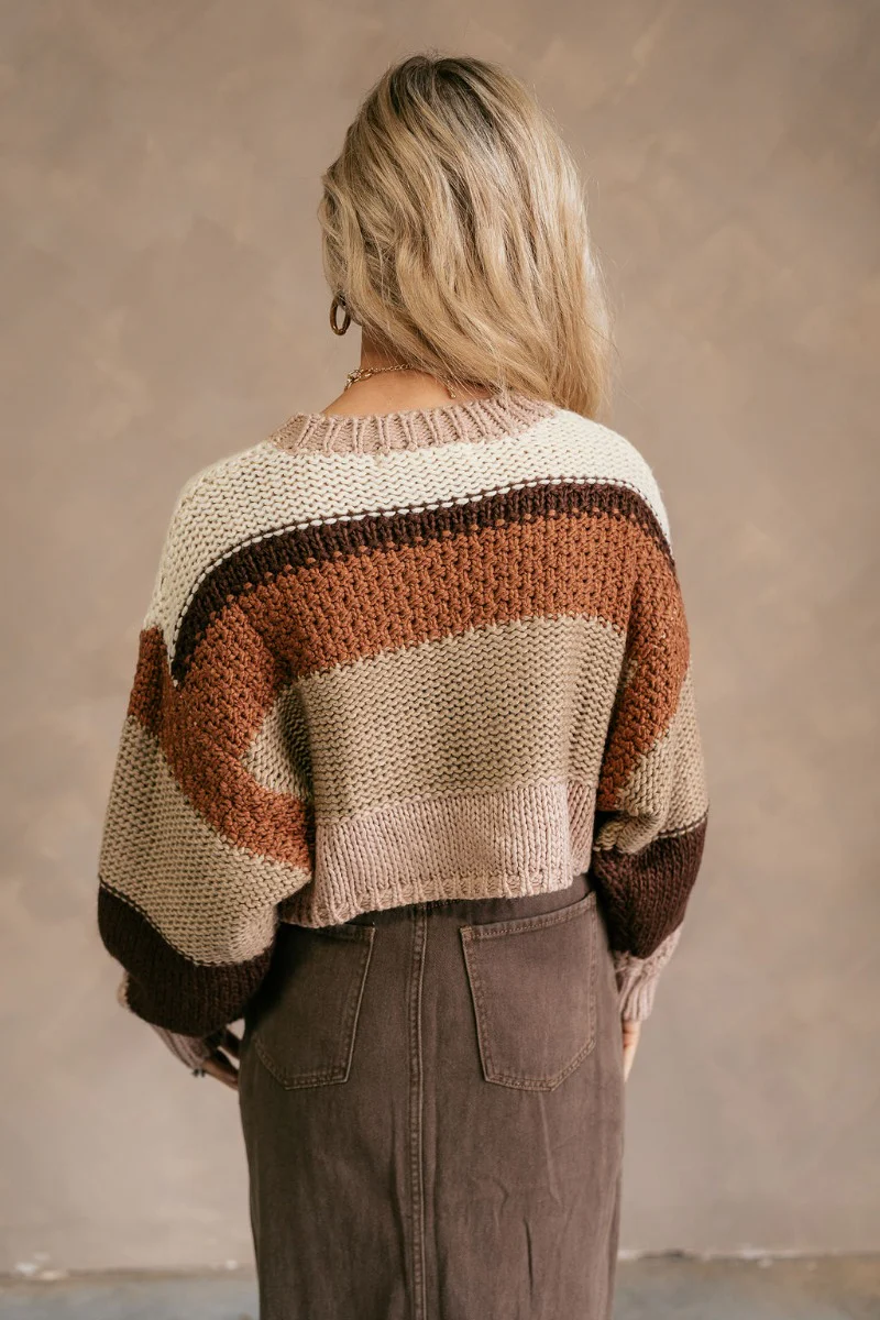 Carli Brown Striped Cropped Sweater - Image 7