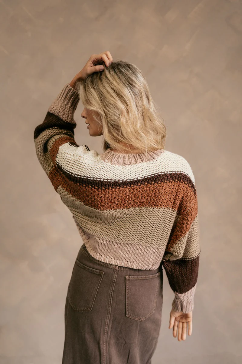 Carli Brown Striped Cropped Sweater - Image 8