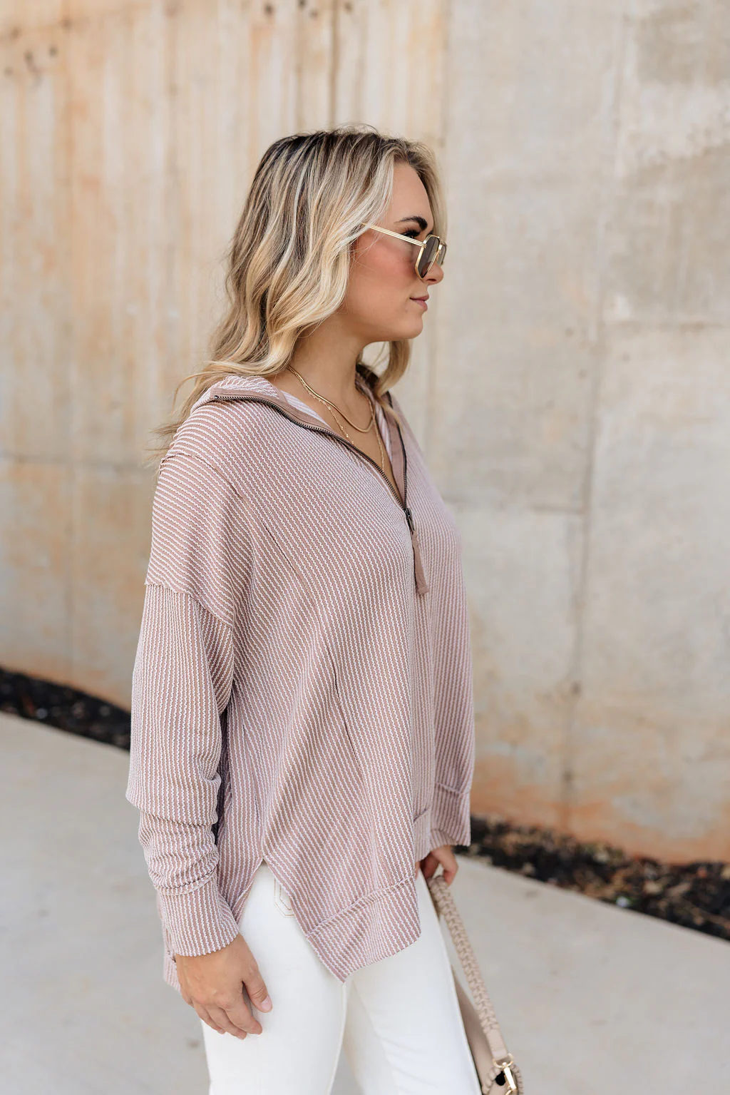 Carly Taupe Quarter-Zip Top - Image 3
