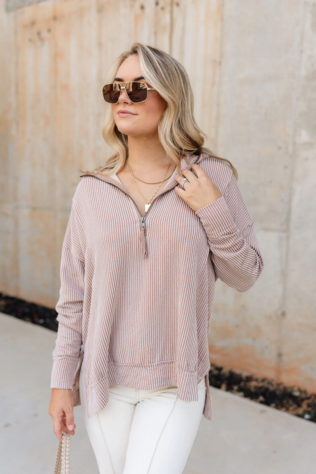 Carly Taupe Quarter-Zip Top - Image 4