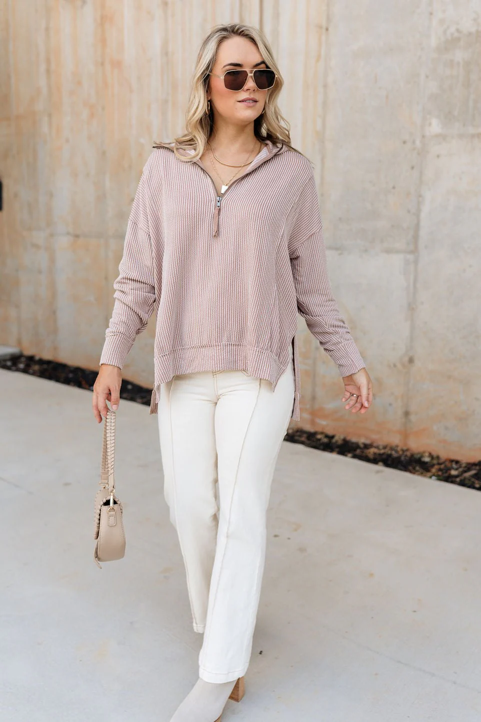 Carly Taupe Quarter-Zip Top - Image 5