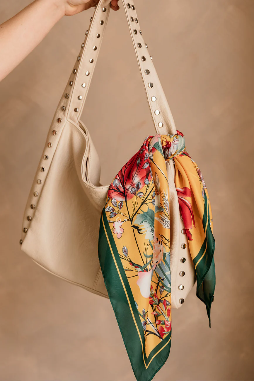 Carmella Mustard Multi Floral Satin Scarf - Image 2