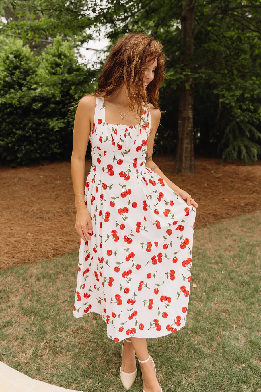 Carmella White Cherry Print Midi Dress - Image 4