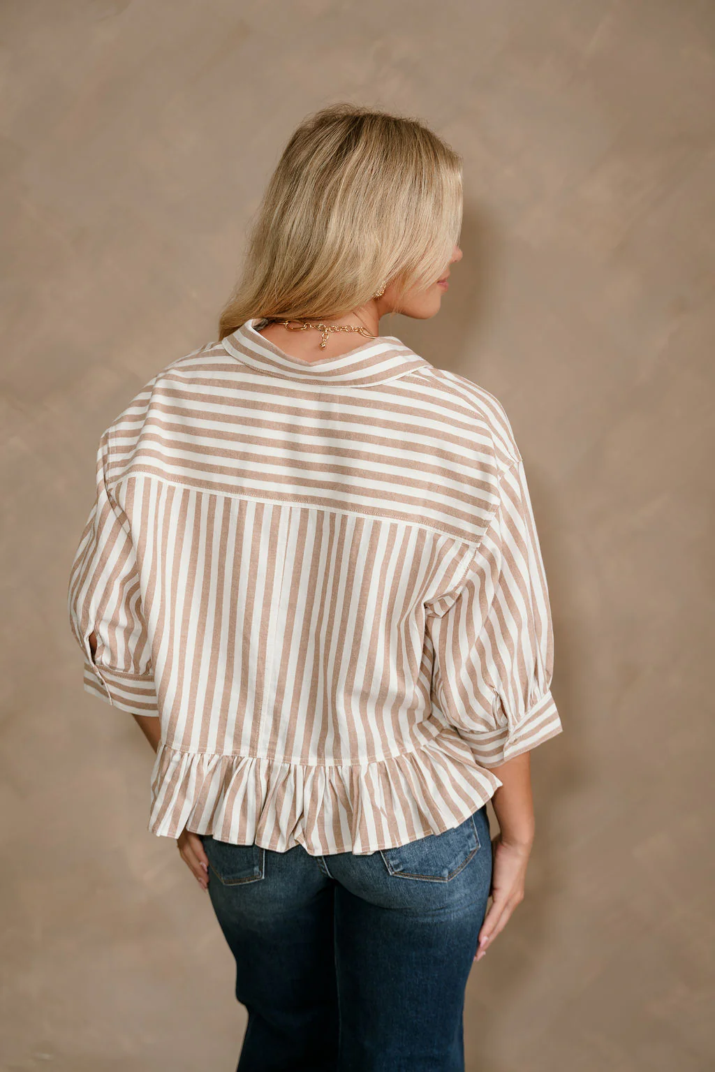 Carmen Brown & White Stripe Peplum Top - Image 4