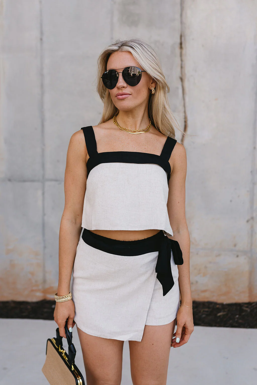 Caroline Oatmeal & Black Linen Tank Top - Image 3