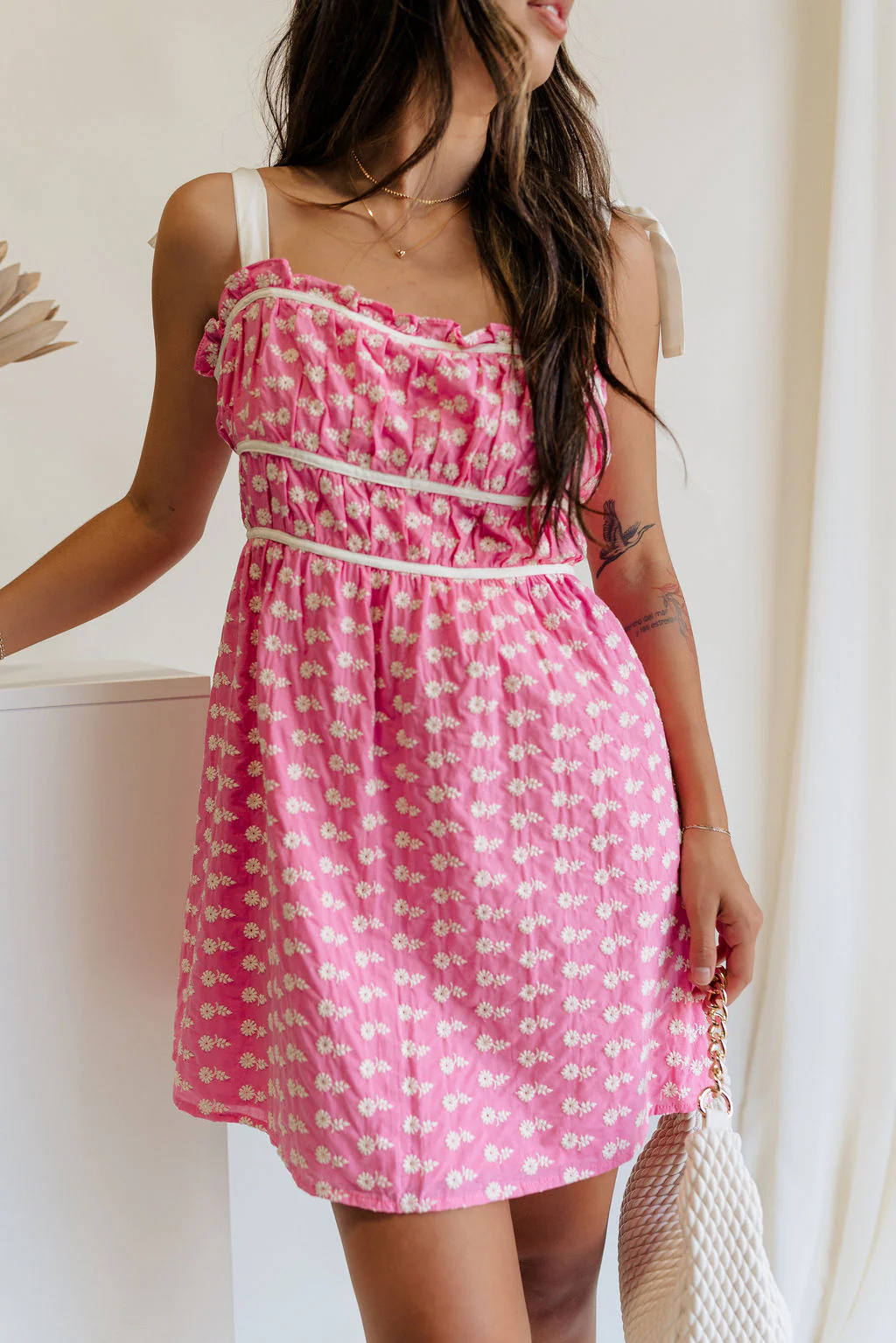 Caroline Pink & White Floral Mini Dress - Image 2