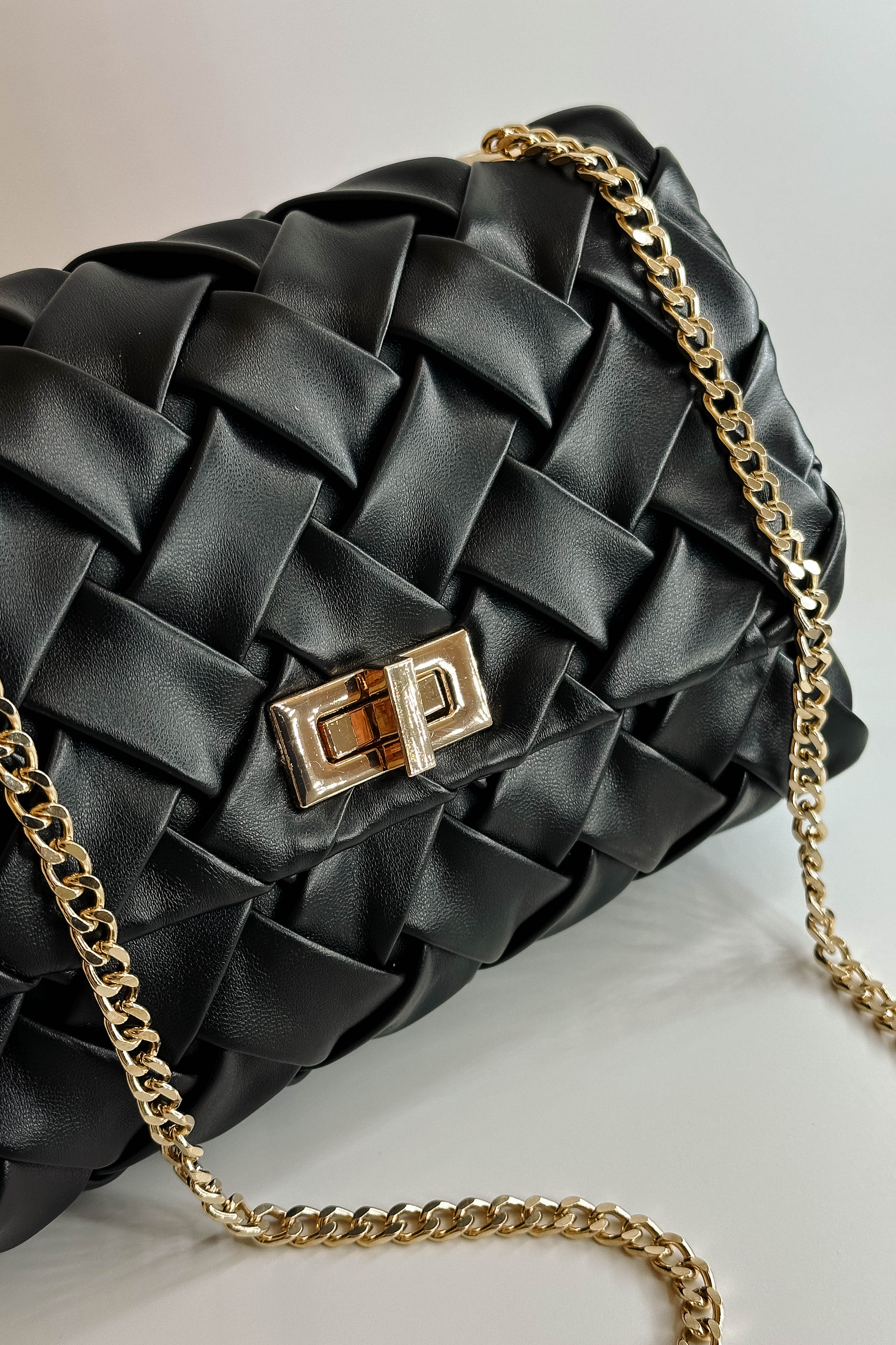 Carrie Black Leather Woven Purse