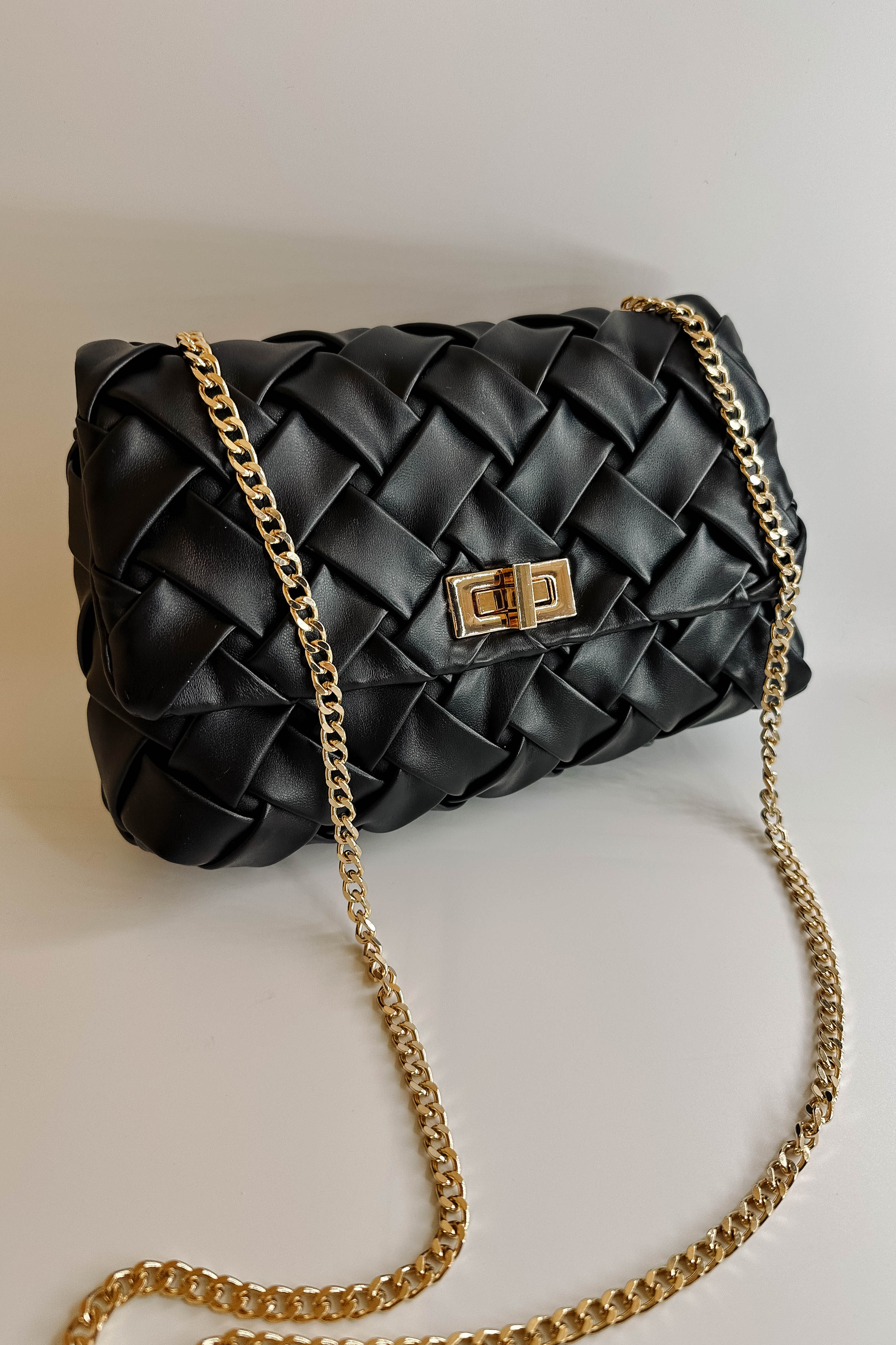 Carrie Black Leather Woven Purse - Image 2