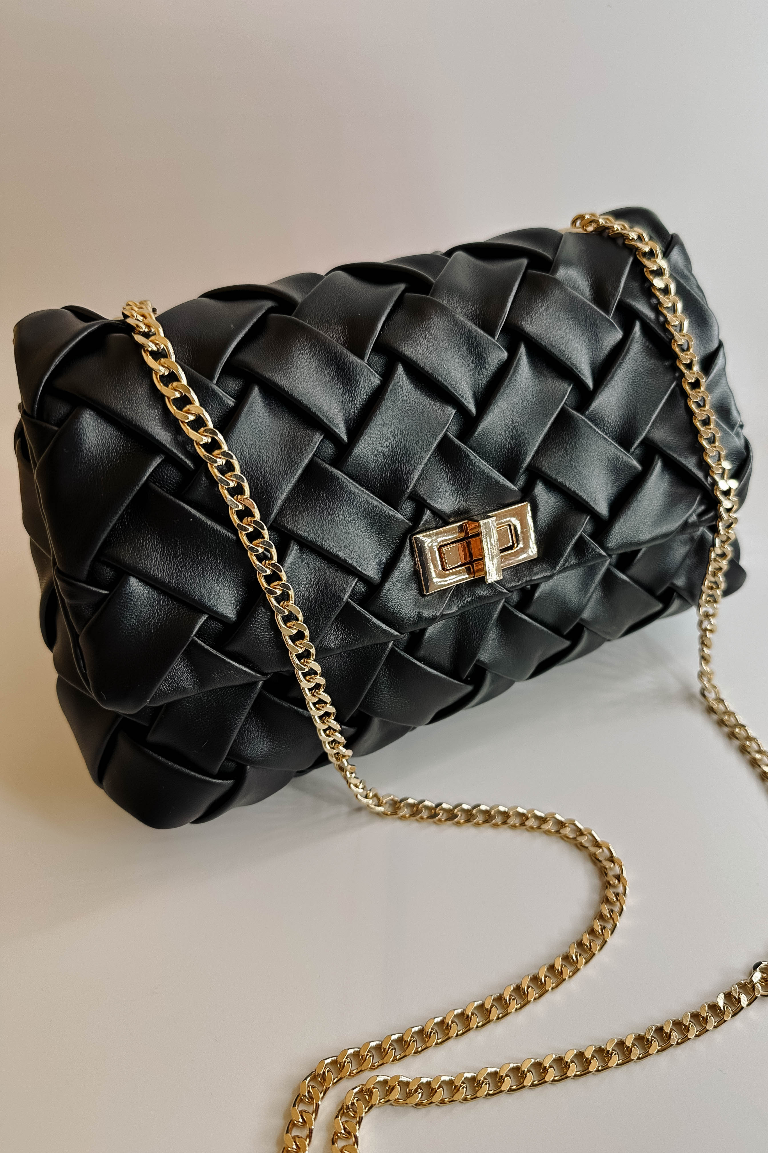 Carrie Black Leather Woven Purse - Image 4