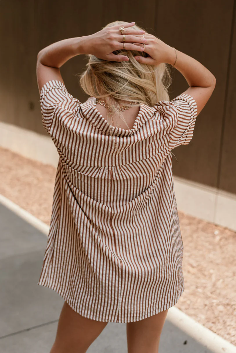 Carrie Brown & Cream Striped Mini Dress - Image 10
