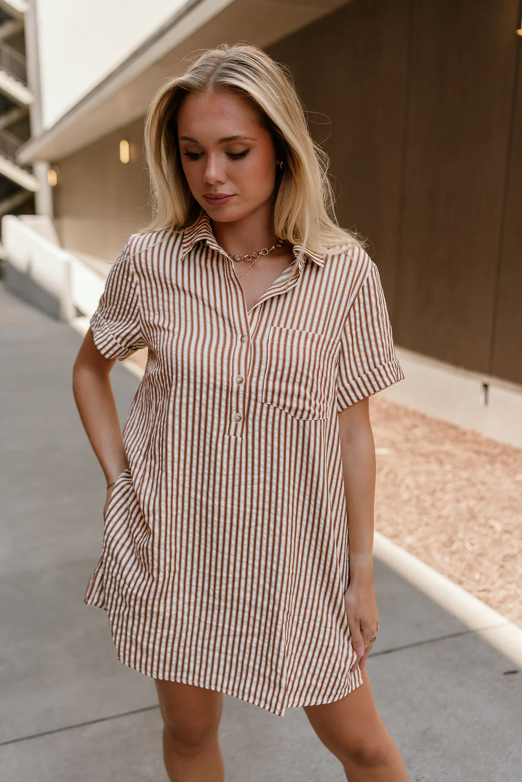 Carrie Brown & Cream Striped Mini Dress - Image 2