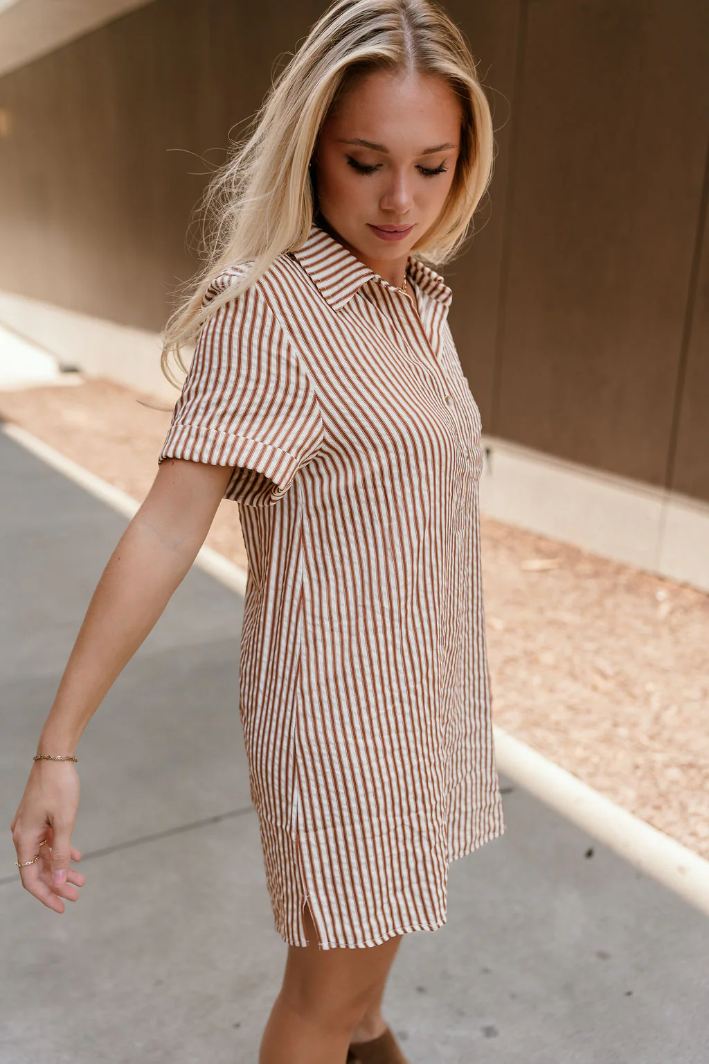 Carrie Brown & Cream Striped Mini Dress - Image 6