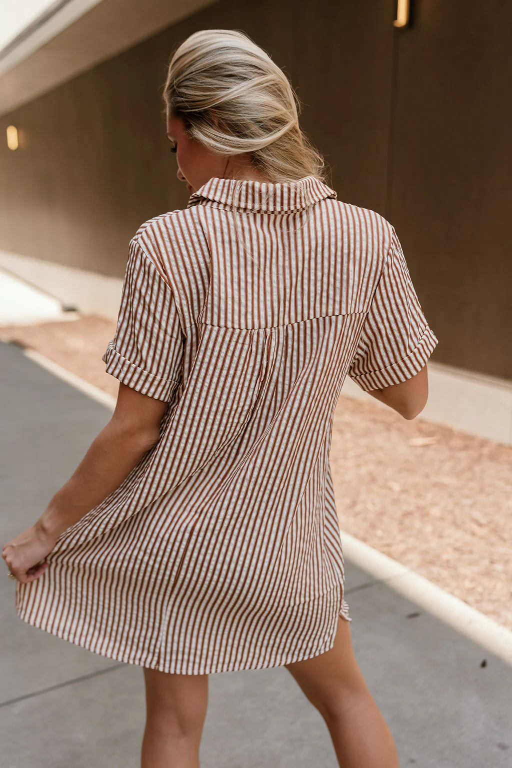 Carrie Brown & Cream Striped Mini Dress - Image 9