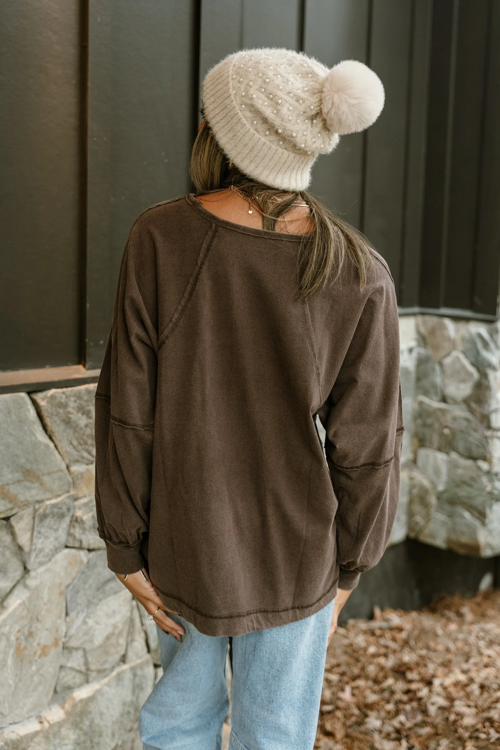 Carter Washed Brown Side Slit Tee - Image 3