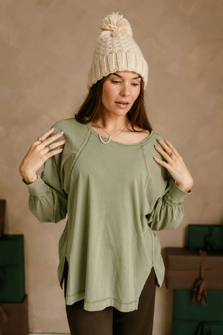 Carter Washed Moss Side Slit Tee - Image 2