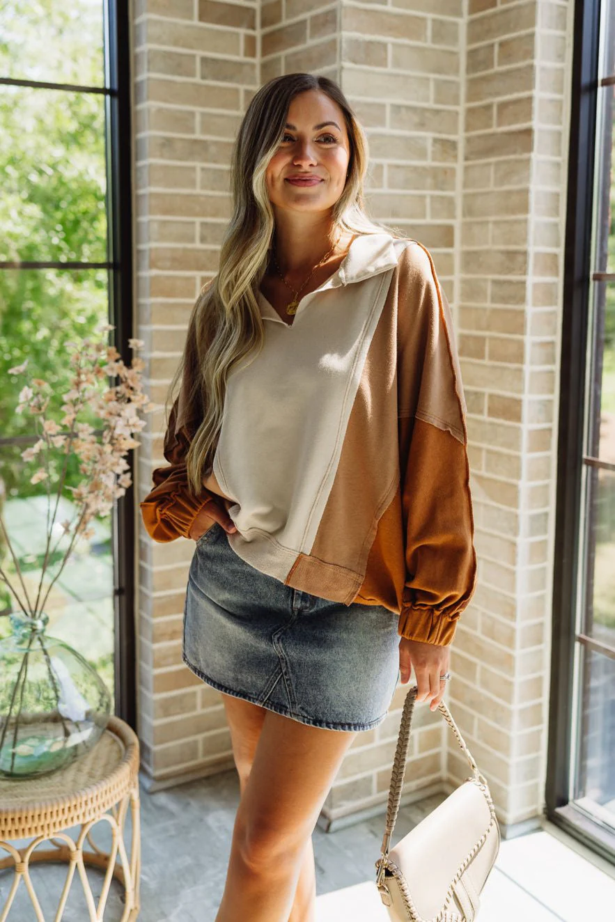 Casey Brown Color Block Sweatshirt - Image 2