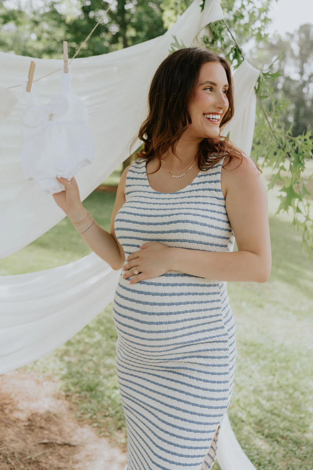 Casey Cream & Blue Striped Midi Dress