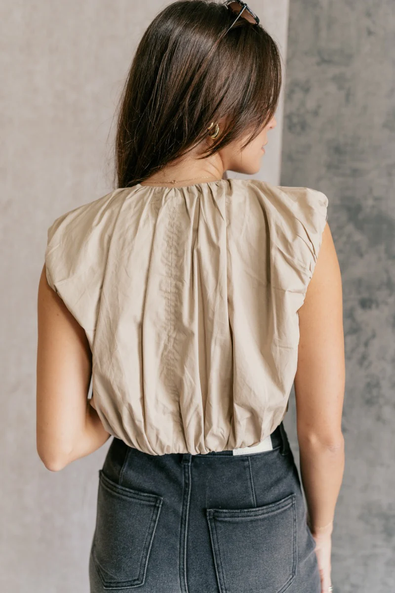 Casey Khaki Zip-Front Cropped Tank Top - Image 6