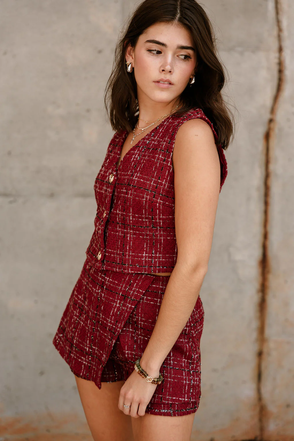 Cassidy Burgundy & Black Tweed Vest - Image 2