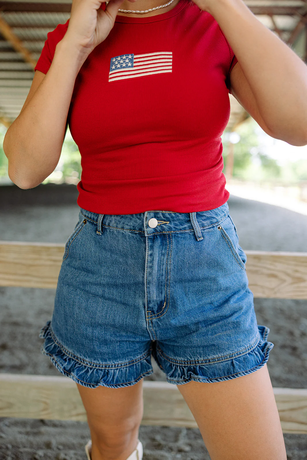 Cassidy Ruffle Hem Denim Shorts - Image 3