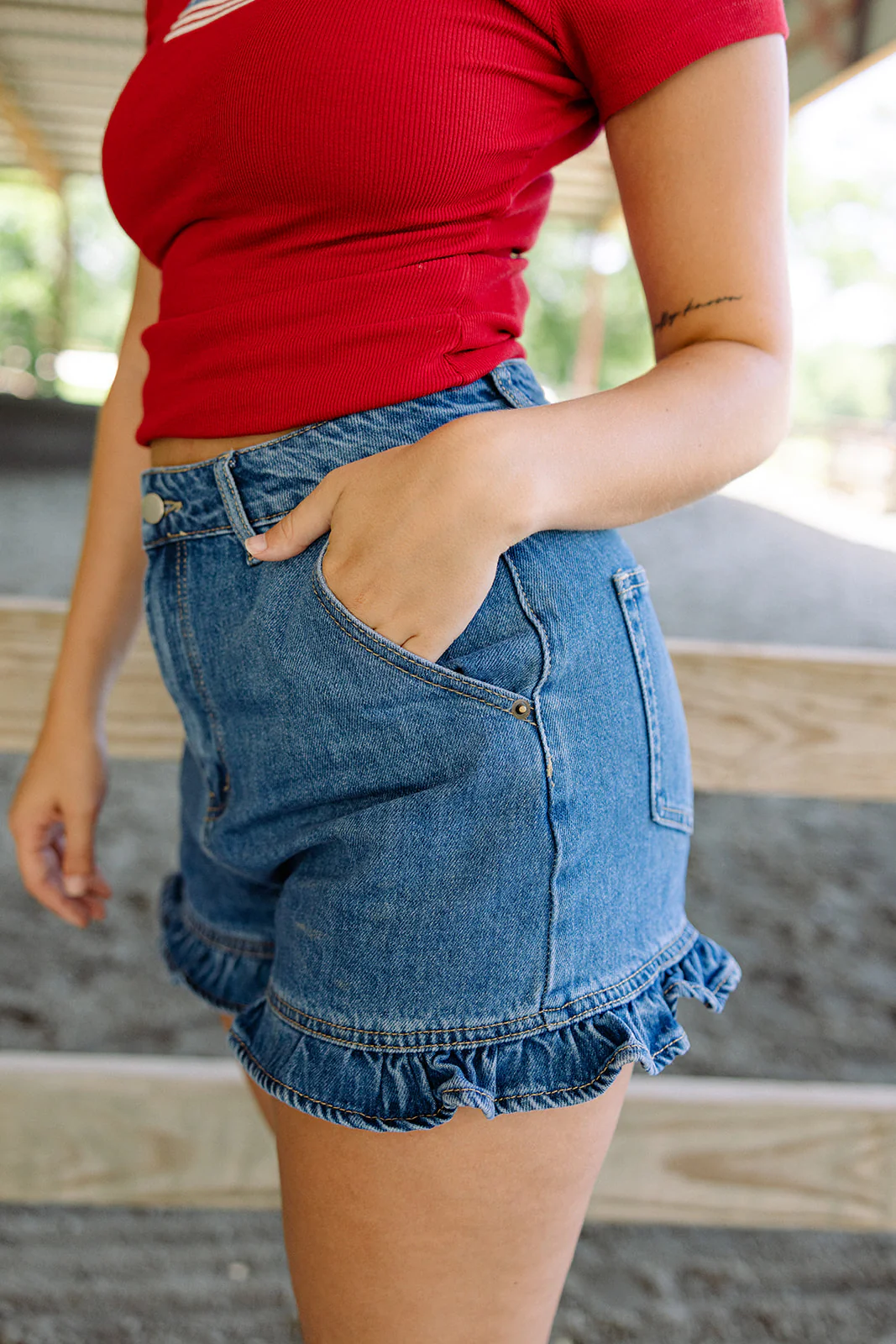 Cassidy Ruffle Hem Denim Shorts - Image 4