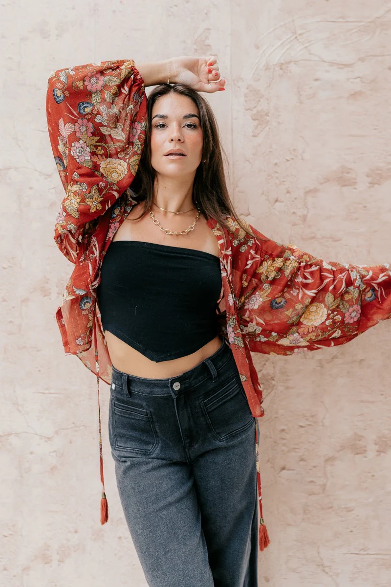 Catalina Rust Multi Floral Long Sleeve Top