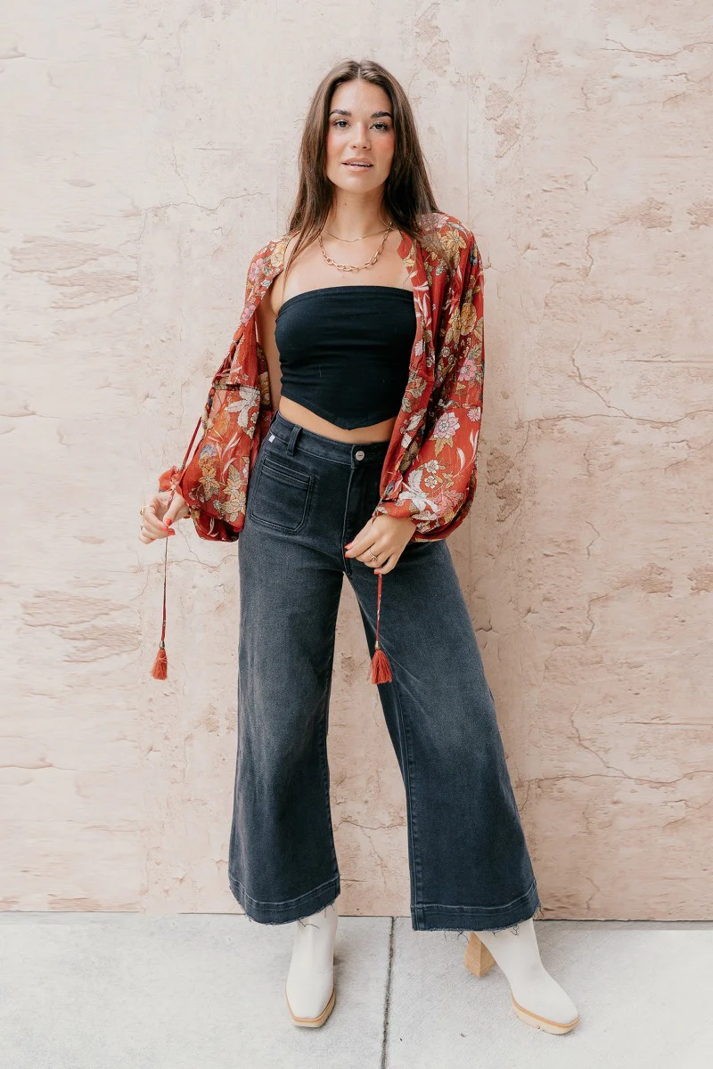 Catalina Rust Multi Floral Long Sleeve Top - Image 2