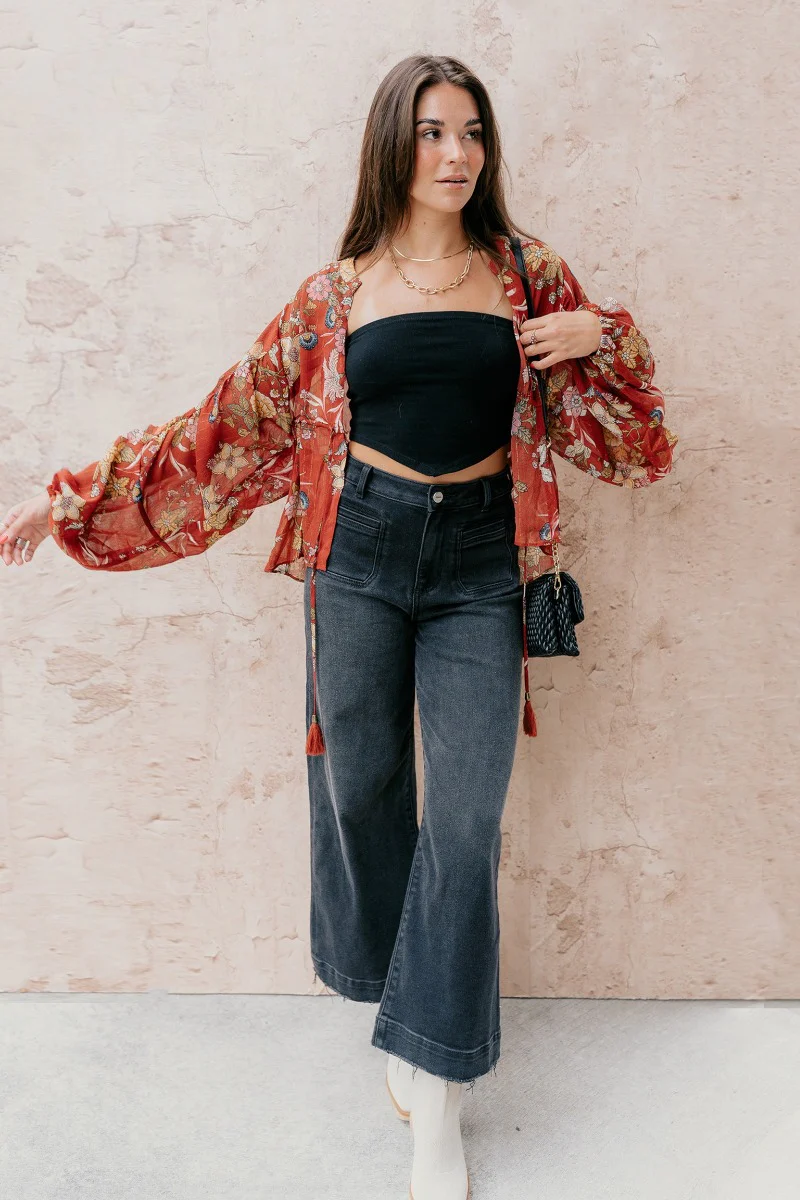 Catalina Rust Multi Floral Long Sleeve Top - Image 3
