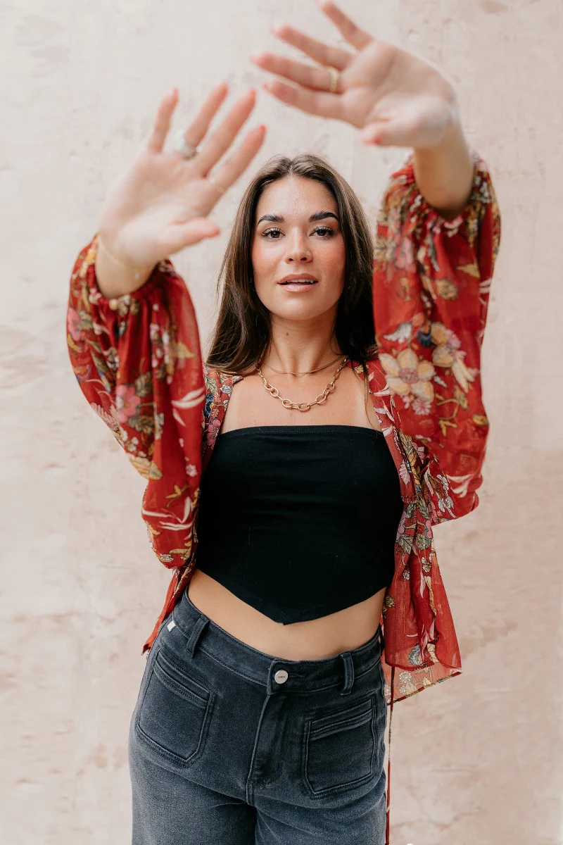 Catalina Rust Multi Floral Long Sleeve Top - Image 4