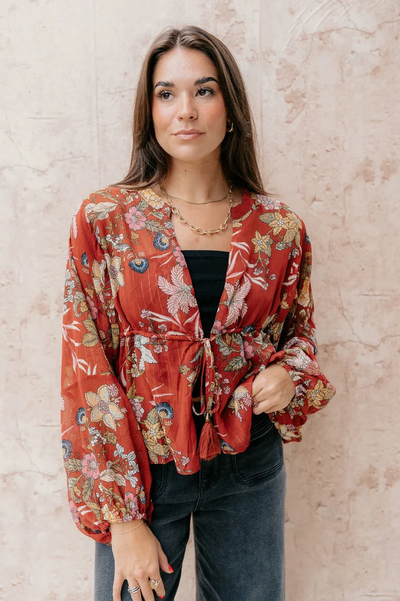 Catalina Rust Multi Floral Long Sleeve Top - Image 5